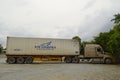 Freight truck with heavy carriage on parking