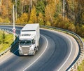 Freight truck moves on the road.