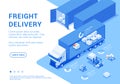 Freight unloading truck delivery logistic international service isometric landing page scheme vector Royalty Free Stock Photo