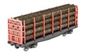 Freight wagon full of timber, 3D rendering