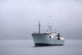 Freighter at Anchor in Fog