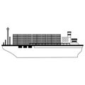 Freighter boat with containers black and white