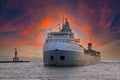 Freighter Entering Lake Michigan Harbor Royalty Free Stock Photo