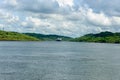 Freighter negotiating the Culebra cut on the Panama Canal