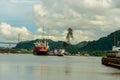 Freighter at the Pedro Miguel locks on the Panama canal