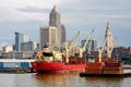 Freighter at Port of Cleveland Ohio Royalty Free Stock Photo