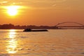 Freighter on river Merwede in the Netherlands