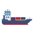 Freighter ship boat with containers blue lines