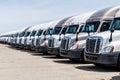 Freightliner Semi Tractor Trailer Trucks Lined up for Sale. Freightliner is owned by Daimler AG III