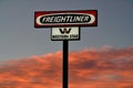 Freightliner truck sign. Freightliner trucks is an American truck manufacturer.