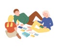 Freinds playing board game. People spending time together and gaming cartoon vector illustration