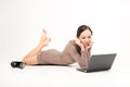 Frelance woman lay on the floor with notebook