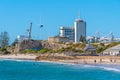 FREMANTLE, AUSTRALIA, JANUARY 19, 2020: Roundhouse behind bathers beach in Fremantle, Australia