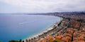 French aerial view to coastline of Nice city in south France Royalty Free Stock Photo