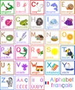 French alphabet with pictures and titles for children education