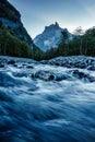 French Alps landscape of Cirque du Fer a Cheval with river flowing in the valley at Sixt Fer a Cheval, France Royalty Free Stock Photo