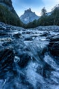 French Alps landscape of Cirque du Fer a Cheval with river flowing in the valley at Sixt Fer a Cheval, France Royalty Free Stock Photo