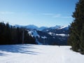 The French Alps in winter, ski slope.