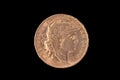 French ancient gold coin. 20 francs. Obverse