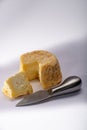 French AOC Langres soft cow crumbly cheese with washed rind stru Royalty Free Stock Photo