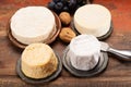 French AOC soft cow cheeses, crumbly Langres with washed rind st Royalty Free Stock Photo