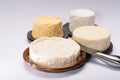 French AOC soft cow cheeses, crumbly Langres with washed rind st Royalty Free Stock Photo