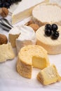 French AOC soft cow cheeses, crumbly Langres with washed rind st Royalty Free Stock Photo