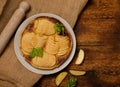 French apple pie on wooden background. Top view Royalty Free Stock Photo