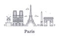 French architecture, paris panorama city skyline vector outline illustration Royalty Free Stock Photo