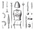 French Armor and Weapons During the Younger Bronze Age, vintage engraving