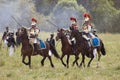 French army soldiers cuirassiers at Borodino battle historical reenactment in Russia