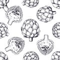 French artichokes, etching engraved pattern. Organic cooking sketch, healthy hand drawn vegetables, for medicine and