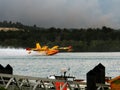 Bombardier on water, closeup. Fighting forest fires in Provence, near Avignon, July 14, 2022