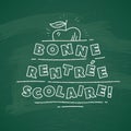 French Back to school text drawing by white chalk in blackboard with school items and elements. Vector illustration banner Royalty Free Stock Photo