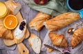 French baguette with butter and jam for breakfast Royalty Free Stock Photo