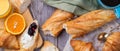 French baguette with butter and jam for breakfast Royalty Free Stock Photo