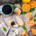 French baguette with butter and jam for breakfast Royalty Free Stock Photo