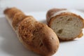 French baguette close up on a white background