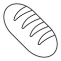 French baguette thin line icon. Rifled baton, long loaf of wheat bread symbol, outline style pictogram on white