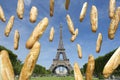 French Baguettes Flying At Eiffel Tower Paris France