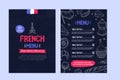 French bakery menu design on chalkboard, france frame, doodle hand drawn croissant, paris decoration, cafe banner