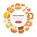 French Bakery and Pastry Banner Design with Sweet Dough Products Vector Template