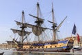 French battle ship, l`Hermione. In the old harbor of Marseille, France Royalty Free Stock Photo