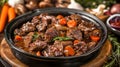 French Beef Bourguignon Dish, Stew Braised in Red Burgundy Wine, French Dish Promotion Background Royalty Free Stock Photo