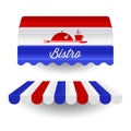 French bistro awnings in colors of the french flag. Vector illustration Royalty Free Stock Photo