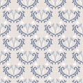 French blu shabby chic damask vector texture background. Antique white blue heart seamless pattern. Hand drawn floral Royalty Free Stock Photo