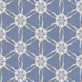 French blu shabby chic damask vector texture background. Antique white blue heart seamless pattern. Hand drawn floral Royalty Free Stock Photo