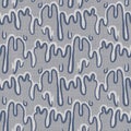 French blue doodle motif linen seamless pattern. Tonal country cottage style abstract scribble motif background. Simple