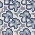 French blue doodle motif linen seamless pattern. Tonal country cottage style abstract scribble motif background. Simple