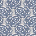 French blue floral linen seamless pattern with 2 tone country cottage style botanical motif. Simple vintage rustic